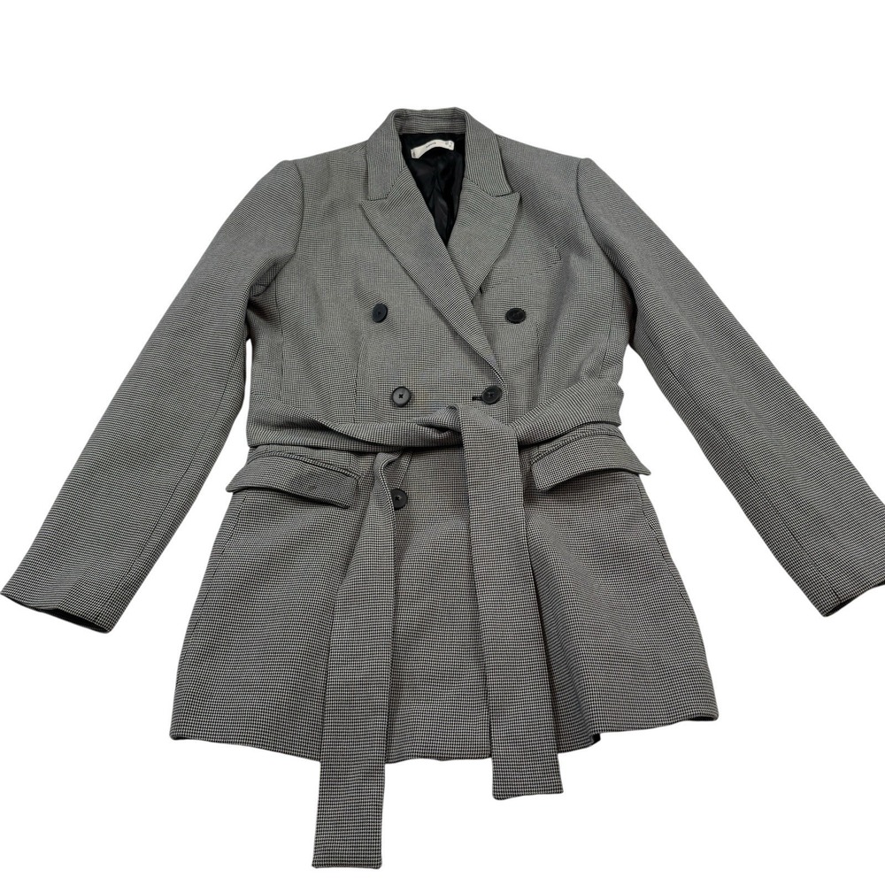 Mango‎ MNG Houndstooth Belted Double Breasted Short Coat Size 8 Preppy Career